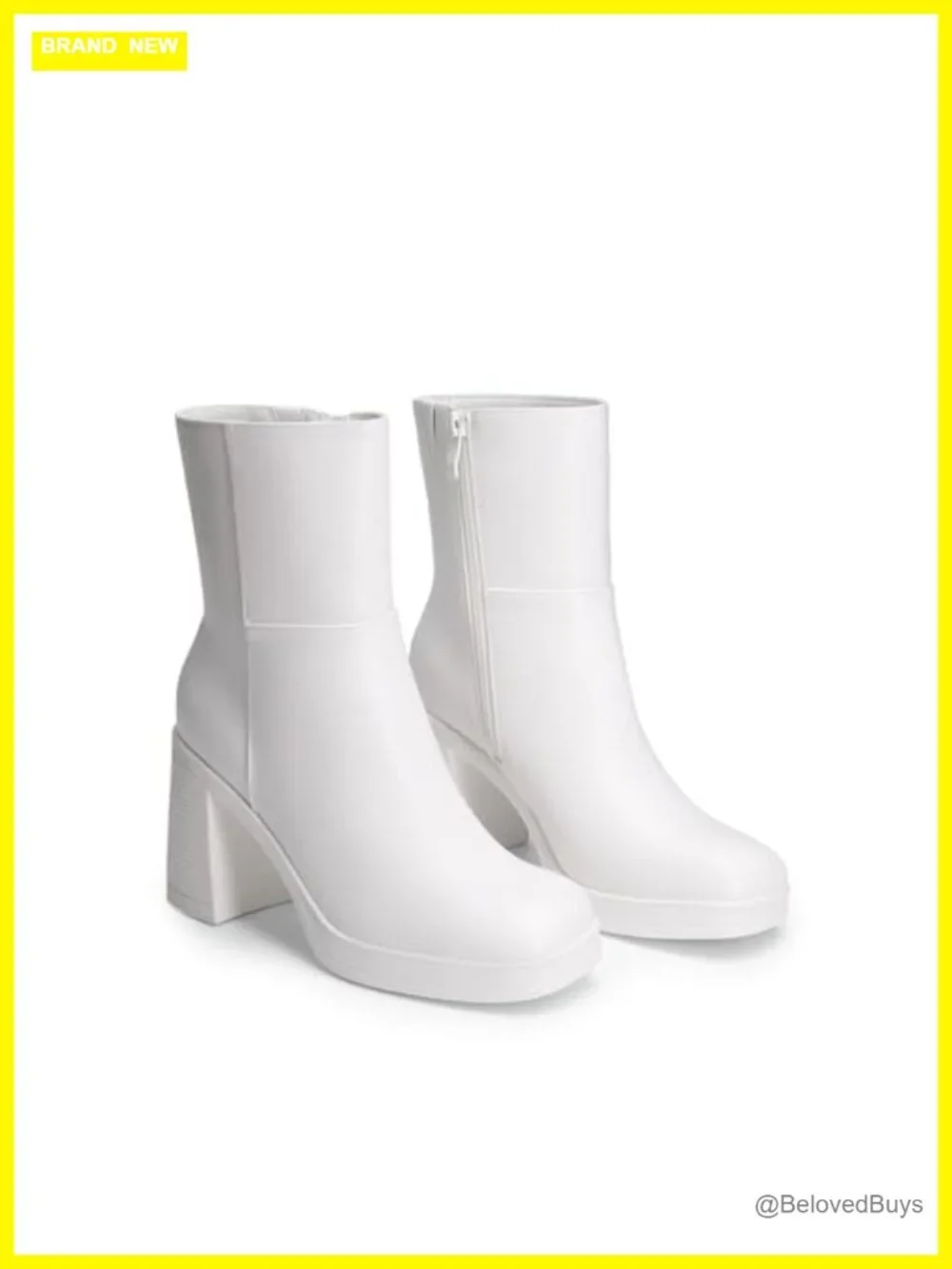Square Toe Platform Ankle Boots Chunky High Heels Side Zipper Faux Leather